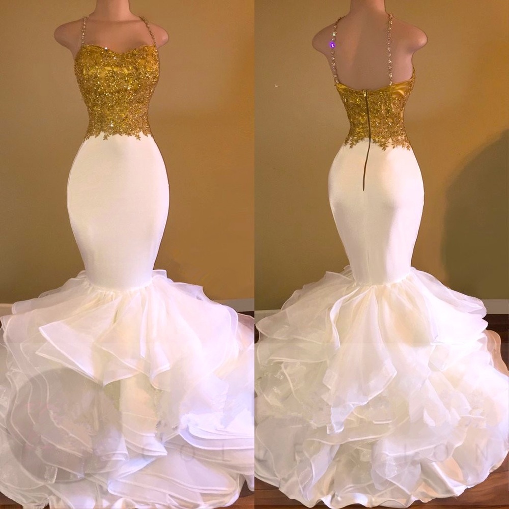 WHITE GOLD MERMAID PROM DRESSES 👗💛